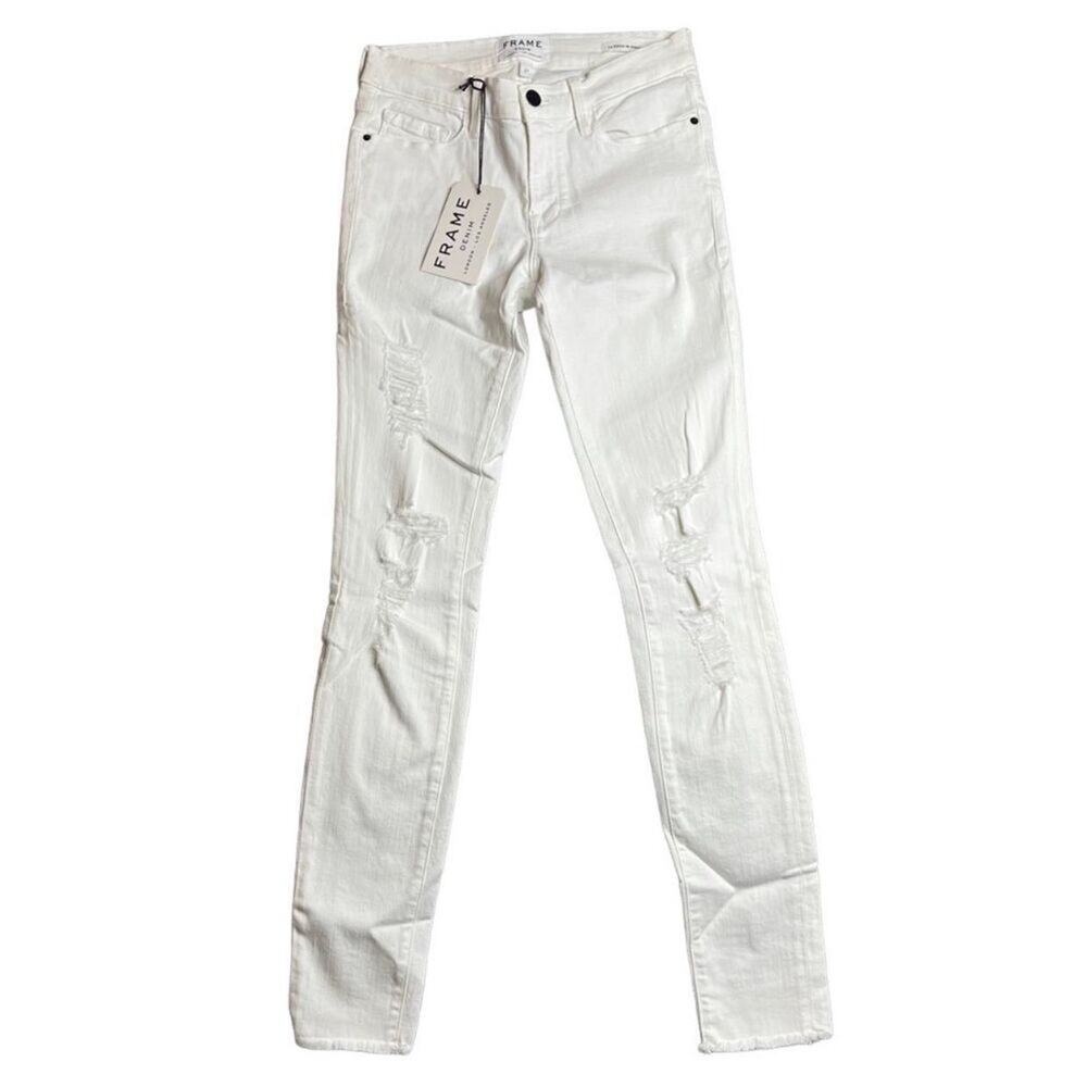 Frame Denim Le Skinny De Jeanne Ripped‎ Jeans In Blanc Jefferson Size 27